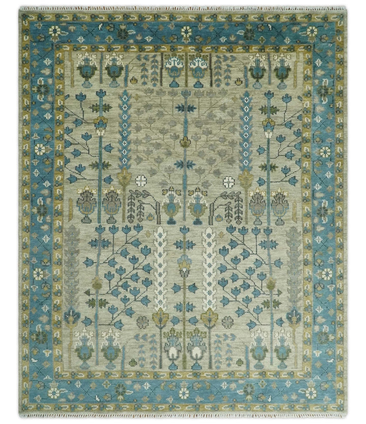 Hand Knotted 5x8, 6x9, 8x10, 9x12, 10x14, 12x15 Traditional Beige and Blue Vintage Persian Wool Area Rug | TRDCP957 - The Rug Decor