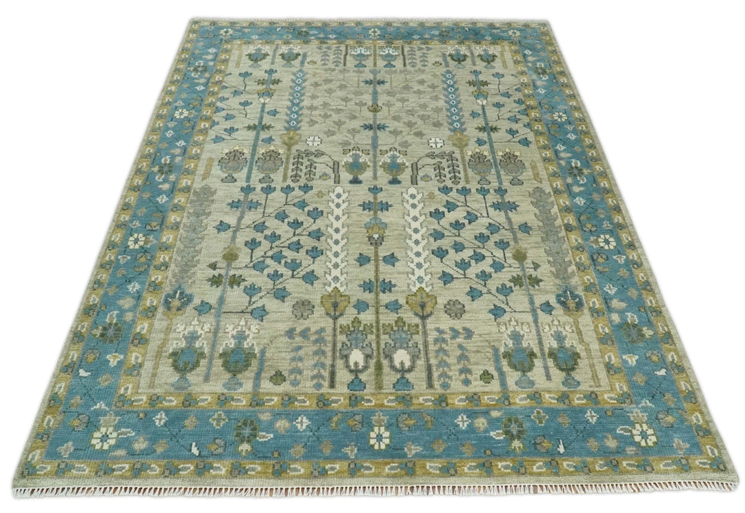 Hand Knotted 5x8, 6x9, 8x10, 9x12, 10x14, 12x15 Traditional Beige and Blue Vintage Persian Wool Area Rug | TRDCP957 - The Rug Decor