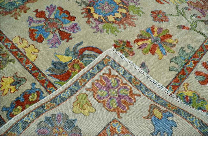 Hand Knotted 5x8, 6x9, 8x10, 9x12, 10x14 and 12x15 Beige with multicolor Traditional Oushak Wool Rug | TRDCP1348 - The Rug Decor