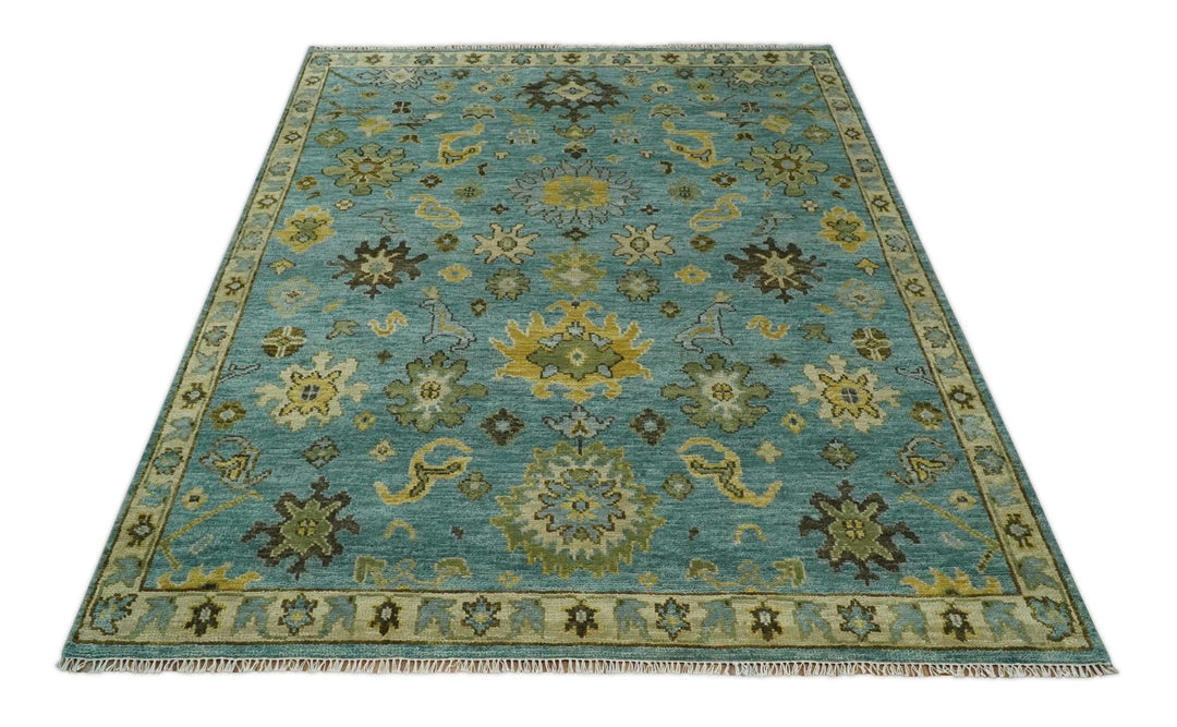 Hand Knotted 5x8, 6x9, 8x10, 9x12, 10x14 and 12x15 Blue and Gold Traditional Persian Oushak Wool Rug | TRDCP894810 - The Rug Decor