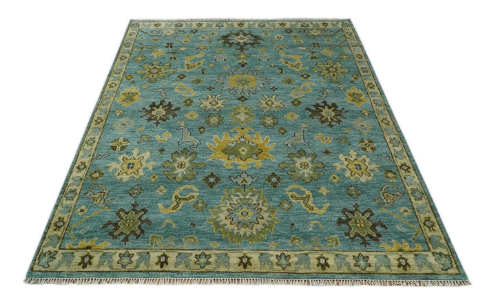 Hand Knotted 5x8, 6x9, 8x10, 9x12, 10x14 and 12x15 Blue and Gold Traditional Persian Oushak Wool Rug | TRDCP894810 - The Rug Decor