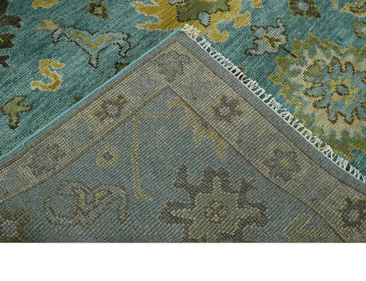 Hand Knotted 5x8, 6x9, 8x10, 9x12, 10x14 and 12x15 Blue and Gold Traditional Persian Oushak Wool Rug | TRDCP894810 - The Rug Decor