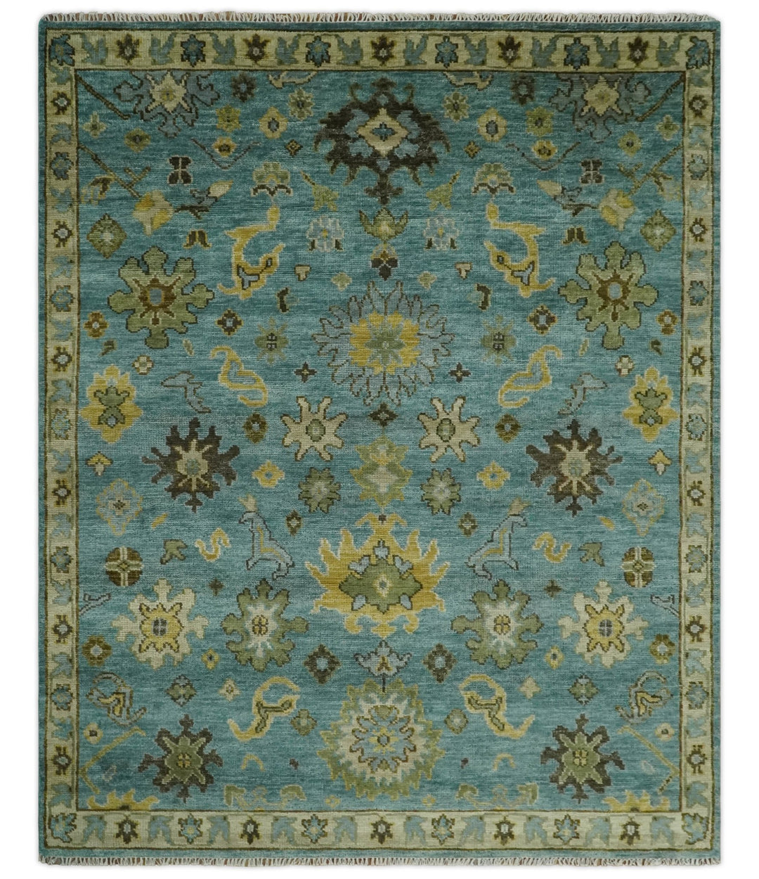 Hand Knotted 5x8, 6x9, 8x10, 9x12, 10x14 and 12x15 Blue and Gold Traditional Persian Oushak Wool Rug | TRDCP894810 - The Rug Decor