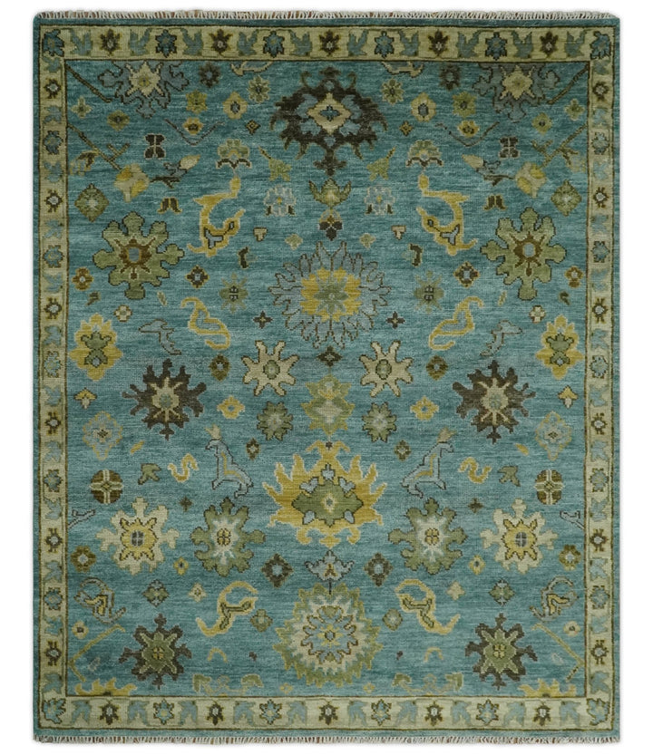 Hand Knotted 5x8, 6x9, 8x10, 9x12, 10x14 and 12x15 Blue and Gold Traditional Persian Oushak Wool Rug | TRDCP894810 - The Rug Decor