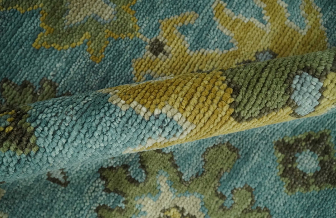 Hand Knotted 5x8, 6x9, 8x10, 9x12, 10x14 and 12x15 Blue and Gold Traditional Persian Oushak Wool Rug | TRDCP894810 - The Rug Decor