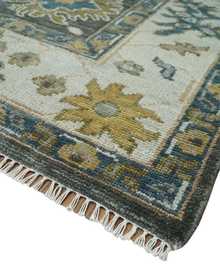 Hand Knotted 5x8, 6x9, 8x10, 9x12, 10x14 and 12x15 Charcoal and Ivory Traditional Persian Oushak Wool Rug | TRDCP1024810 - The Rug Decor