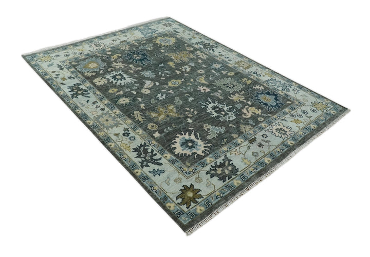 Hand Knotted 5x8, 6x9, 8x10, 9x12, 10x14 and 12x15 Charcoal and Ivory Traditional Persian Oushak Wool Rug | TRDCP905810 - The Rug Decor