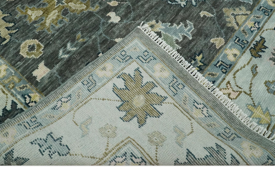 Hand Knotted 5x8, 6x9, 8x10, 9x12, 10x14 and 12x15 Charcoal and Ivory Traditional Persian Oushak Wool Rug | TRDCP905810 - The Rug Decor