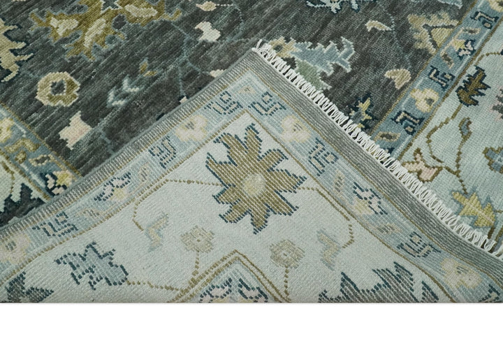 Hand Knotted 5x8, 6x9, 8x10, 9x12, 10x14 and 12x15 Charcoal and Ivory Traditional Persian Oushak Wool Rug | TRDCP905810 - The Rug Decor