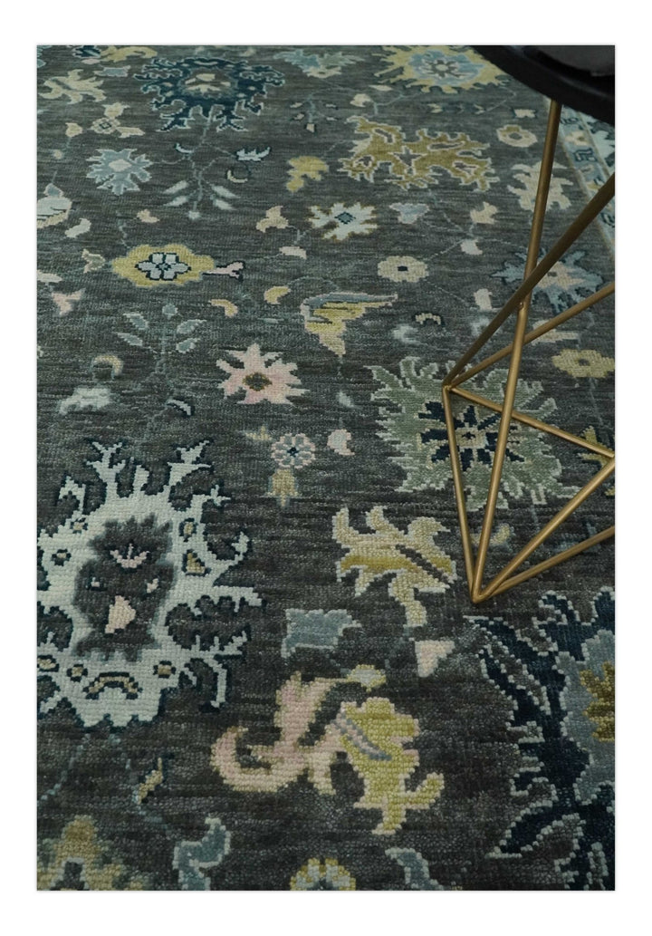 Hand Knotted 5x8, 6x9, 8x10, 9x12, 10x14 and 12x15 Charcoal and Ivory Traditional Persian Oushak Wool Rug | TRDCP905810 - The Rug Decor
