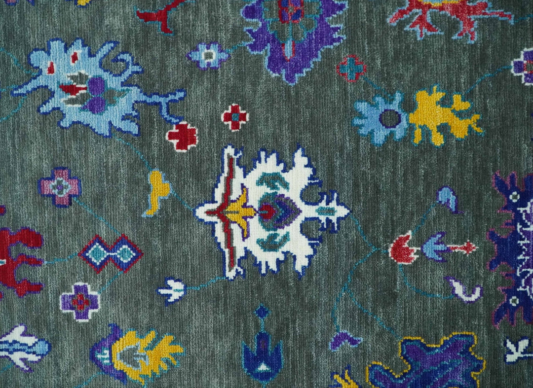 Hand Knotted 5x8, 6x9, 8x10, 9x12, 10x14 and 12x15 Charcoal and Ivory Traditional Persian Oushak Wool Rug | TRDCP911810 - The Rug Decor