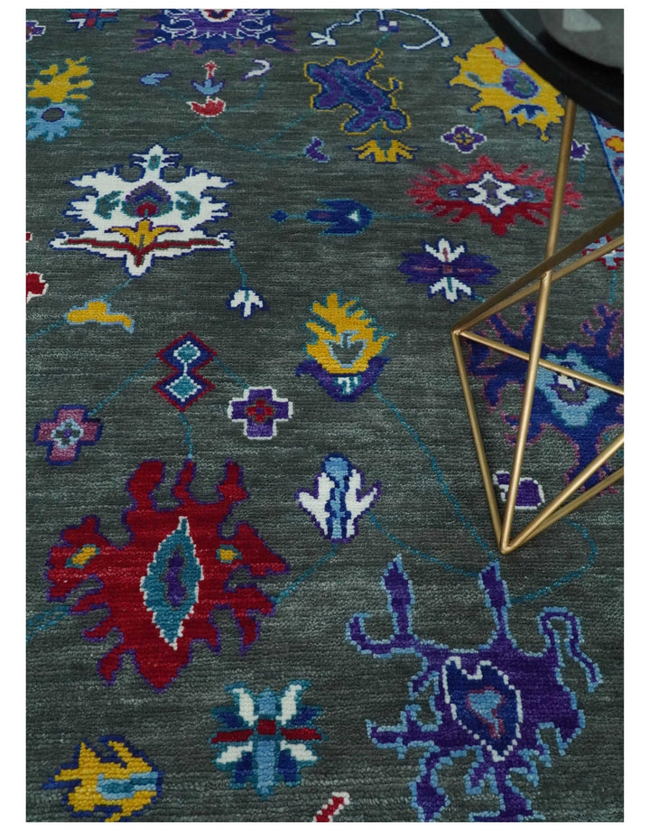 Hand Knotted 5x8, 6x9, 8x10, 9x12, 10x14 and 12x15 Charcoal and Ivory Traditional Persian Oushak Wool Rug | TRDCP911810 - The Rug Decor