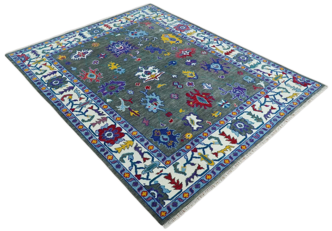 Hand Knotted 5x8, 6x9, 8x10, 9x12, 10x14 and 12x15 Charcoal and Ivory Traditional Persian Oushak Wool Rug | TRDCP911810 - The Rug Decor