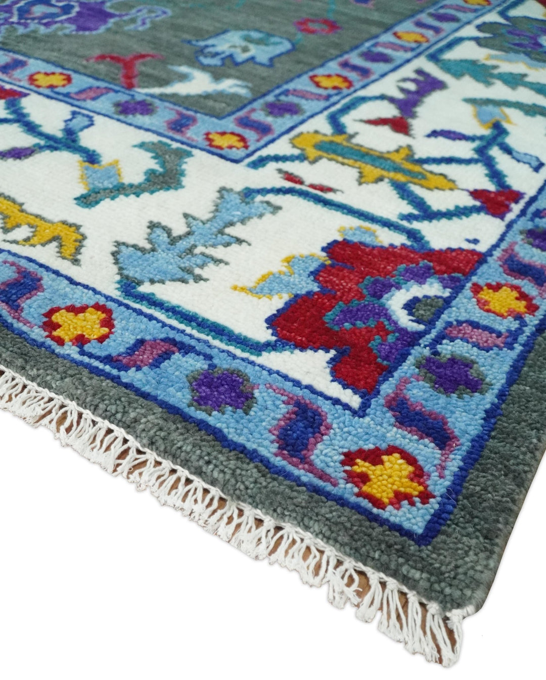 Hand Knotted 5x8, 6x9, 8x10, 9x12, 10x14 and 12x15 Charcoal and Ivory Traditional Persian Oushak Wool Rug | TRDCP911810 - The Rug Decor