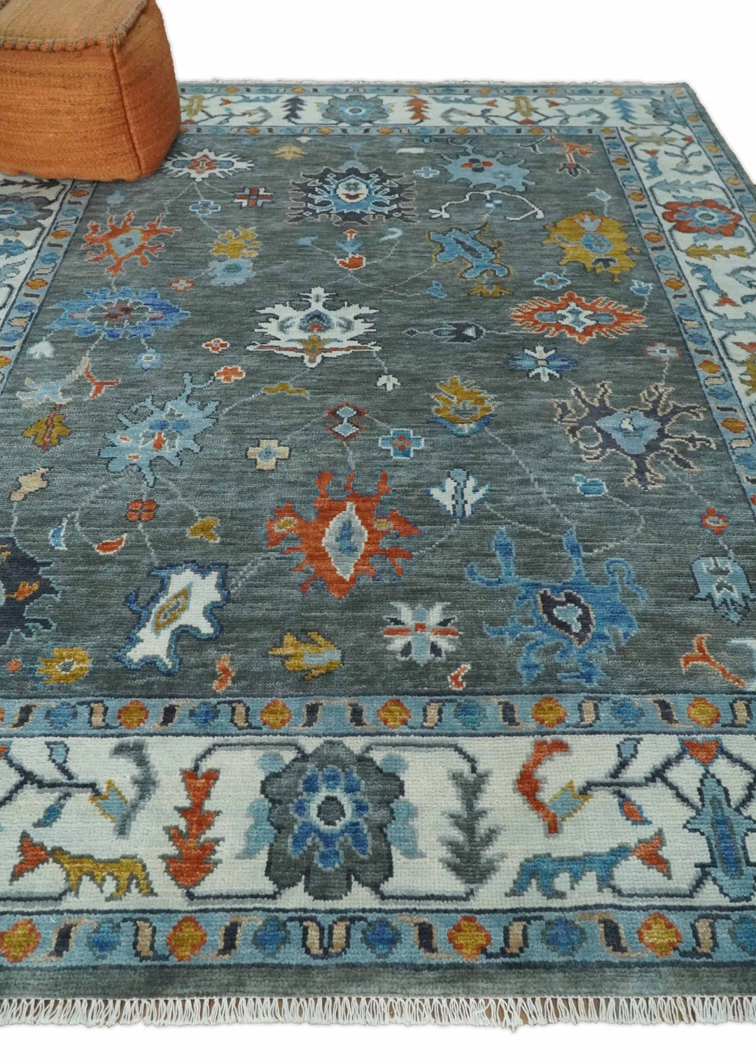 Hand Knotted 5x8, 6x9, 8x10, 9x12, 10x14 and 12x15 Charcoal and Ivory Traditional Persian Oushak Wool Rug | TRDCP944810 - The Rug Decor