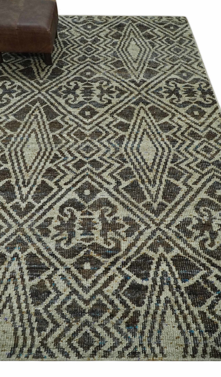 Hand Knotted 5x8 Beige and Brown Modern Persian Contemporary Southwestern Tribal Trellis Recycled Silk Area Rug | OP106 - The Rug Decor