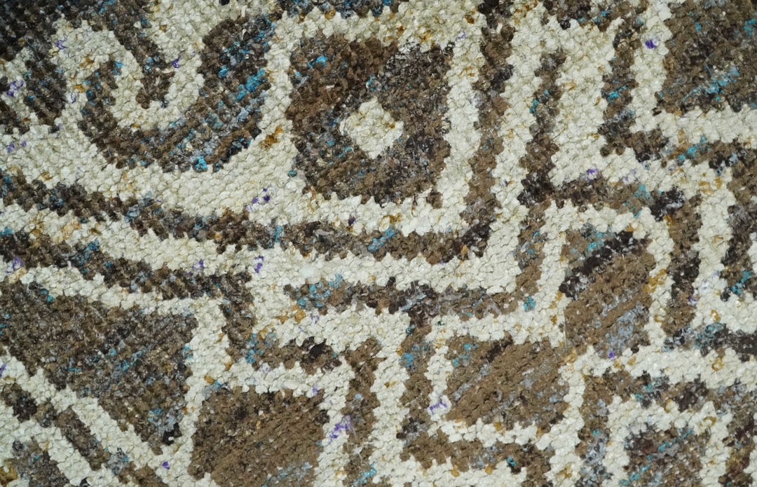 Hand Knotted 5x8 Beige and Brown Modern Persian Contemporary Southwestern Tribal Trellis Recycled Silk Area Rug | OP106 - The Rug Decor