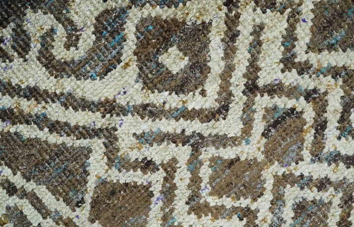 Hand Knotted 5x8 Beige and Brown Modern Persian Contemporary Southwestern Tribal Trellis Recycled Silk Area Rug | OP106 - The Rug Decor