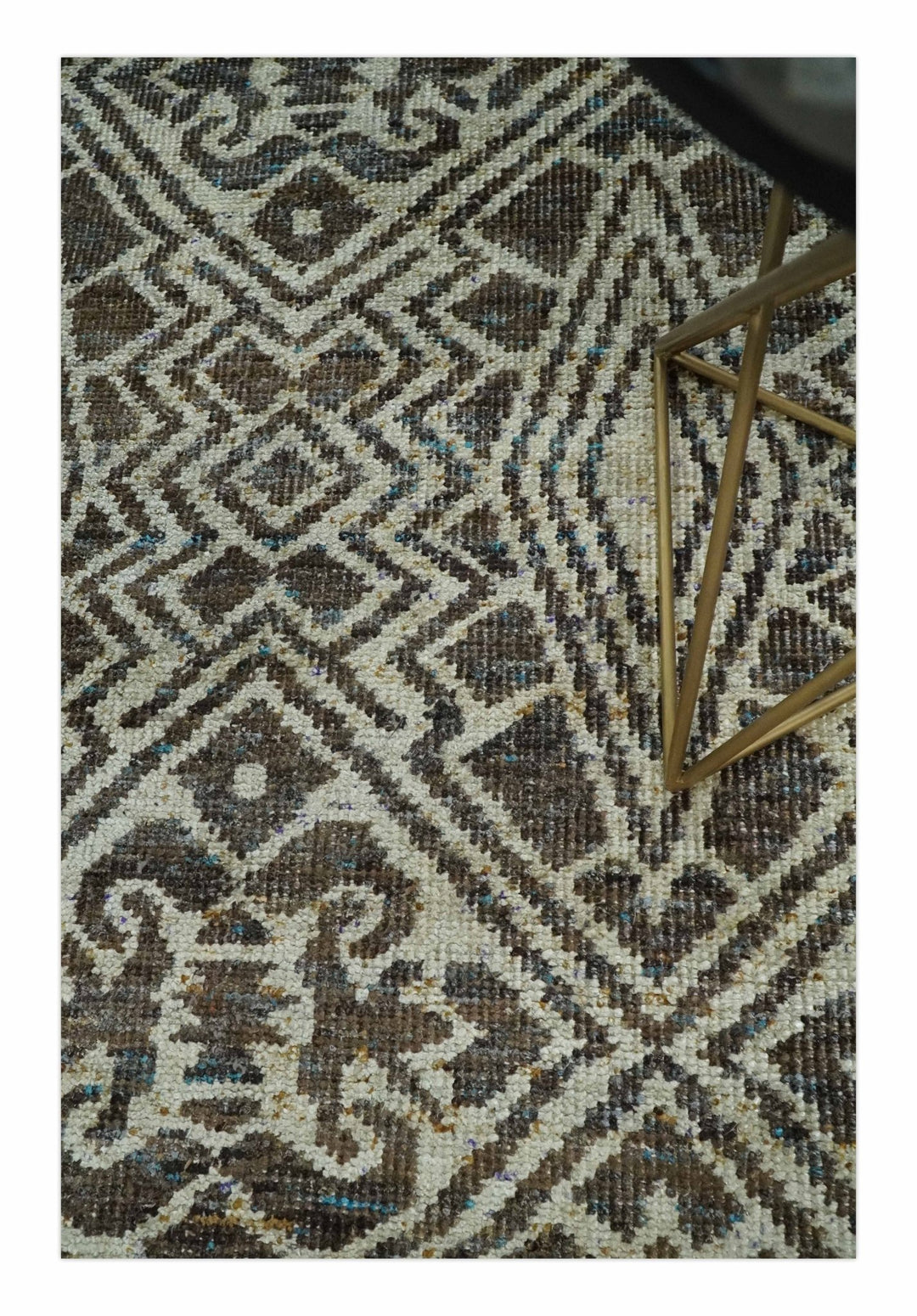 Hand Knotted 5x8 Beige and Brown Modern Persian Contemporary Southwestern Tribal Trellis Recycled Silk Area Rug | OP106 - The Rug Decor
