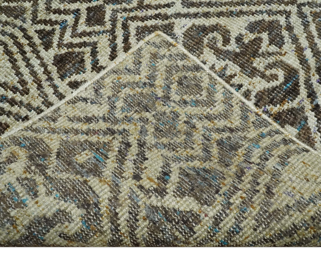Hand Knotted 5x8 Beige and Brown Modern Persian Contemporary Southwestern Tribal Trellis Recycled Silk Area Rug | OP106 - The Rug Decor