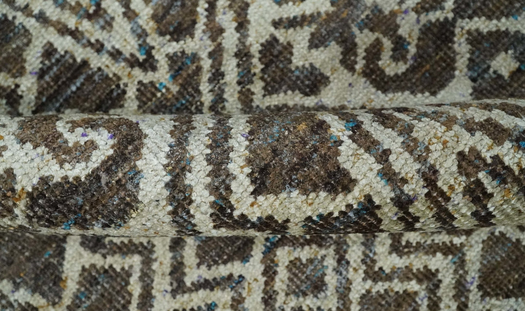 Hand Knotted 5x8 Beige and Brown Modern Persian Contemporary Southwestern Tribal Trellis Recycled Silk Area Rug | OP106 - The Rug Decor