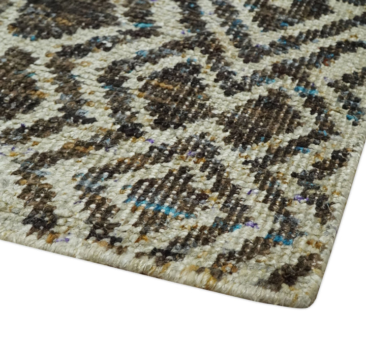 Hand Knotted 5x8 Beige and Brown Modern Persian Contemporary Southwestern Tribal Trellis Recycled Silk Area Rug | OP106 - The Rug Decor