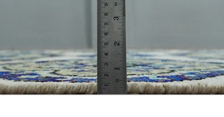 Hand Knotted 5x8 Beige, Violet and Olive Persian made of Recycled Silk Area Rug | OP98 - The Rug Decor