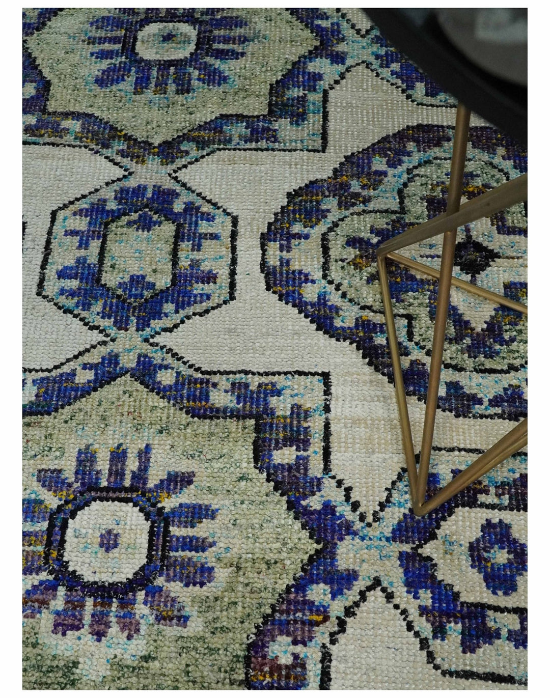 Hand Knotted 5x8 Beige, Violet and Olive Persian made of Recycled Silk Area Rug | OP98 - The Rug Decor