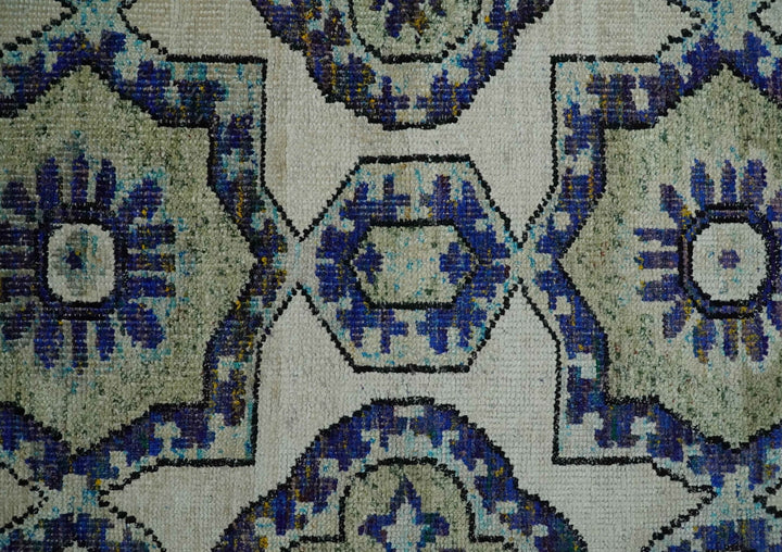 Hand Knotted 5x8 Beige, Violet and Olive Persian made of Recycled Silk Area Rug | OP98 - The Rug Decor