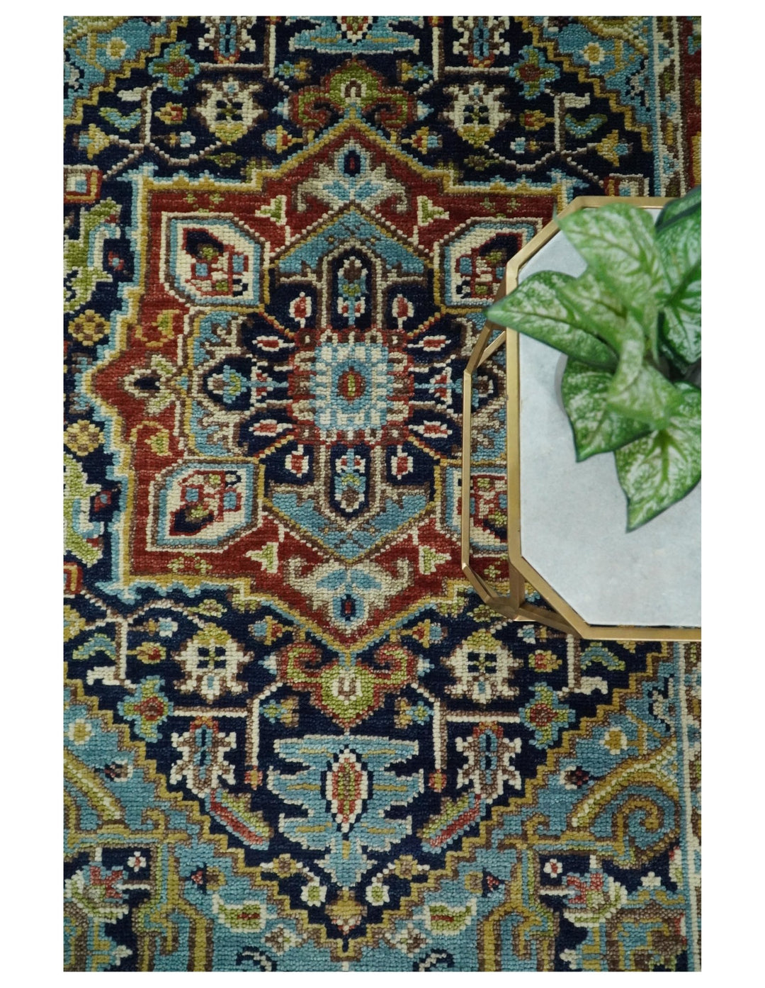 Hand Knotted 5x8 Blue and Rust Traditional Persian Heriz Serapi Area Rug | TRDCP19358 - The Rug Decor