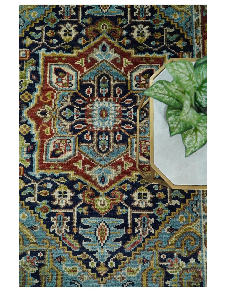 Hand Knotted 5x8 Blue and Rust Traditional Persian Heriz Serapi Area Rug | TRDCP19358 - The Rug Decor