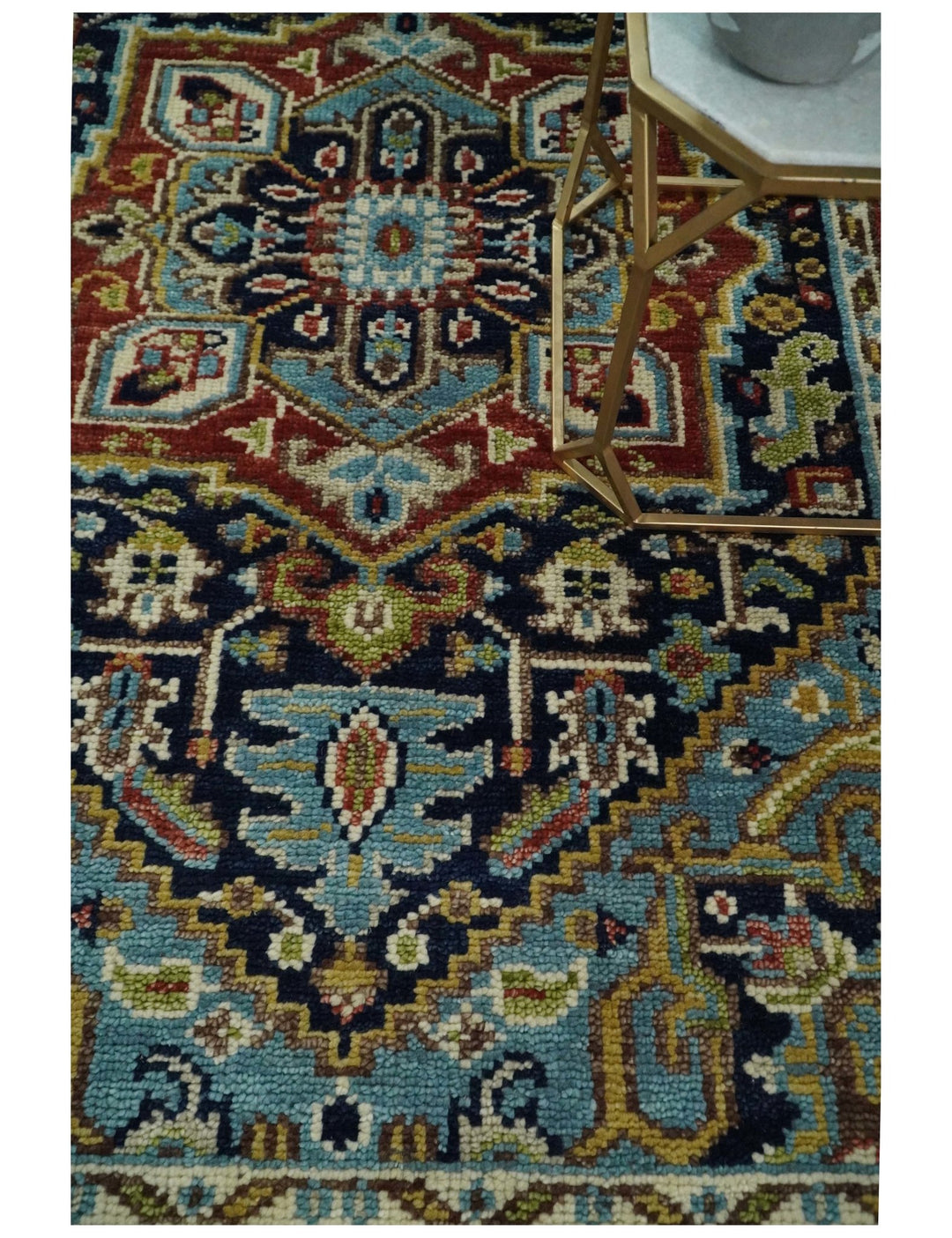 Hand Knotted 5x8 Blue and Rust Traditional Persian Heriz Serapi Area Rug | TRDCP19358 - The Rug Decor