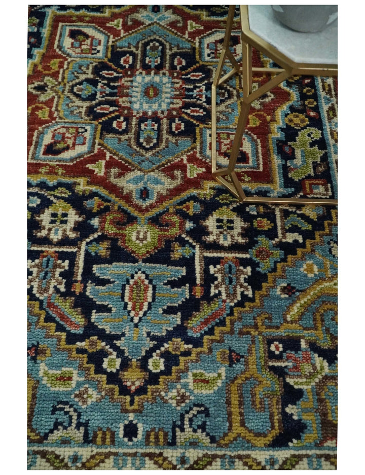 Hand Knotted 5x8 Blue and Rust Traditional Persian Heriz Serapi Area Rug | TRDCP19358 - The Rug Decor