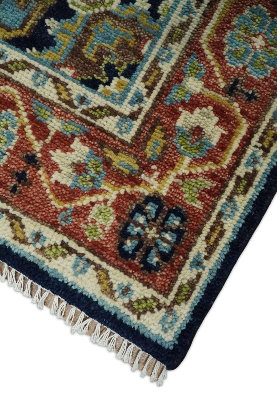 Hand Knotted 5x8 Blue and Rust Traditional Persian Heriz Serapi Area Rug | TRDCP19358 - The Rug Decor