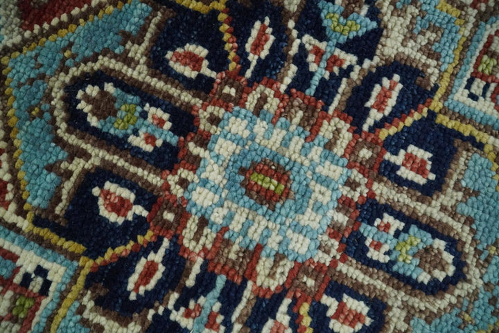 Hand Knotted 5x8 Blue and Rust Traditional Persian Heriz Serapi Area Rug | TRDCP19358 - The Rug Decor