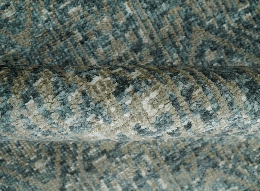 Hand Knotted 5x8 Brown, Teal and Ivory Antique Persian Style Contemporary Bamboo Silk Area Rug | OP100 - The Rug Decor