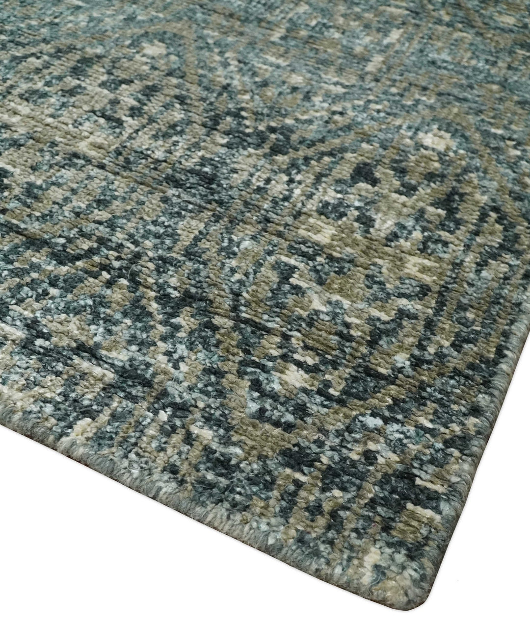 Hand Knotted 5x8 Brown, Teal and Ivory Antique Persian Style Contemporary Bamboo Silk Area Rug | OP100 - The Rug Decor
