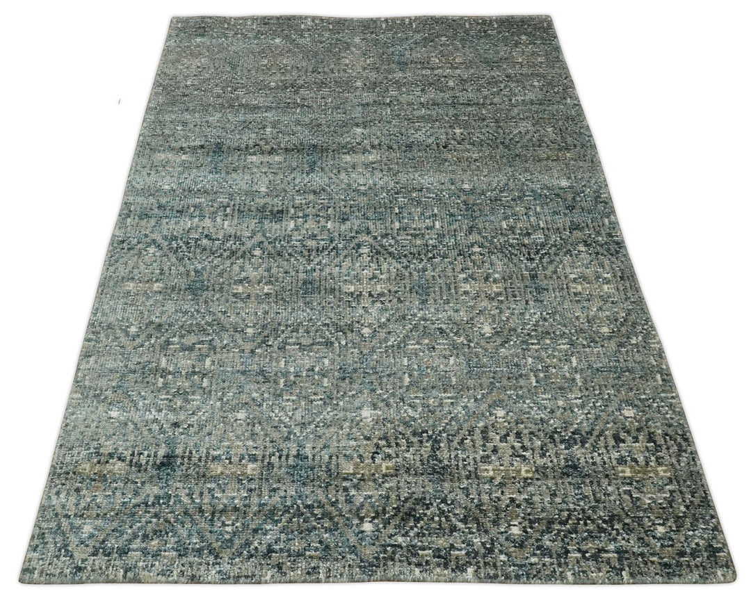Hand Knotted 5x8 Brown, Teal and Ivory Antique Persian Style Contemporary Bamboo Silk Area Rug | OP100 - The Rug Decor