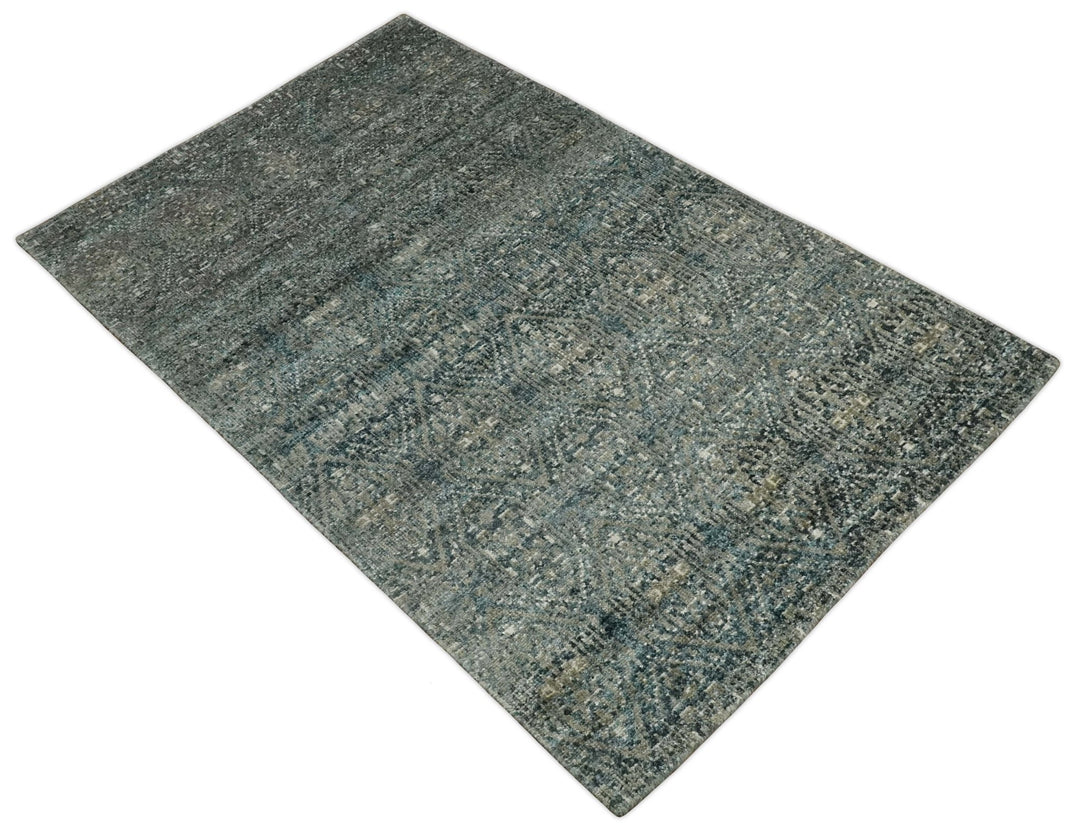 Hand Knotted 5x8 Brown, Teal and Ivory Antique Persian Style Contemporary Bamboo Silk Area Rug | OP100 - The Rug Decor