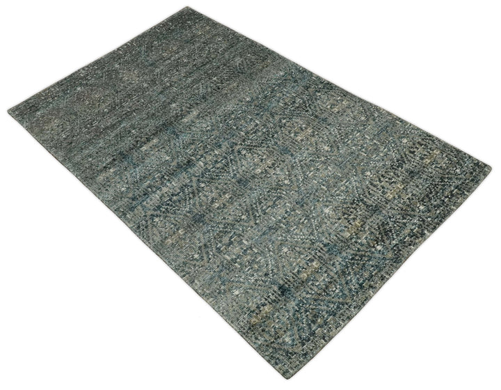 Hand Knotted 5x8 Brown, Teal and Ivory Antique Persian Style Contemporary Bamboo Silk Area Rug | OP100 - The Rug Decor