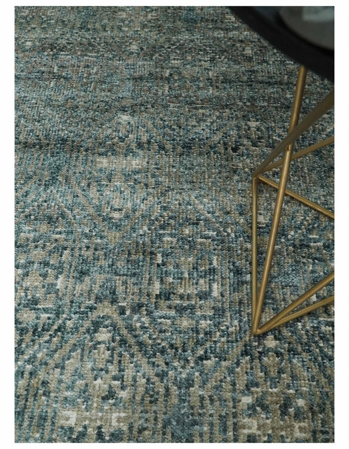 Hand Knotted 5x8 Brown, Teal and Ivory Antique Persian Style Contemporary Bamboo Silk Area Rug | OP100 - The Rug Decor