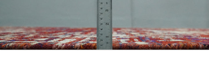 Hand Knotted 5x8 Camel, Red and Blue Modern Abstract Contemporary Recycled Silk Area Rug | OP126 - The Rug Decor