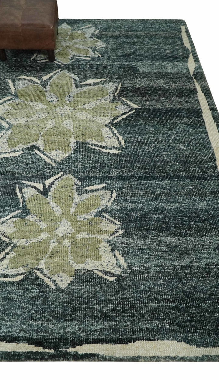 Hand Knotted 5x8 Charcoal, Beige and Olive Floral Persian made of Recycled Silk Area Rug | OP90 - The Rug Decor