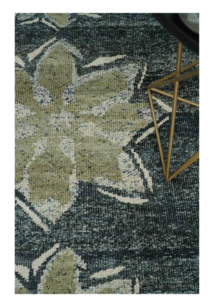 Hand Knotted 5x8 Charcoal, Beige and Olive Floral Persian made of Recycled Silk Area Rug | OP90 - The Rug Decor
