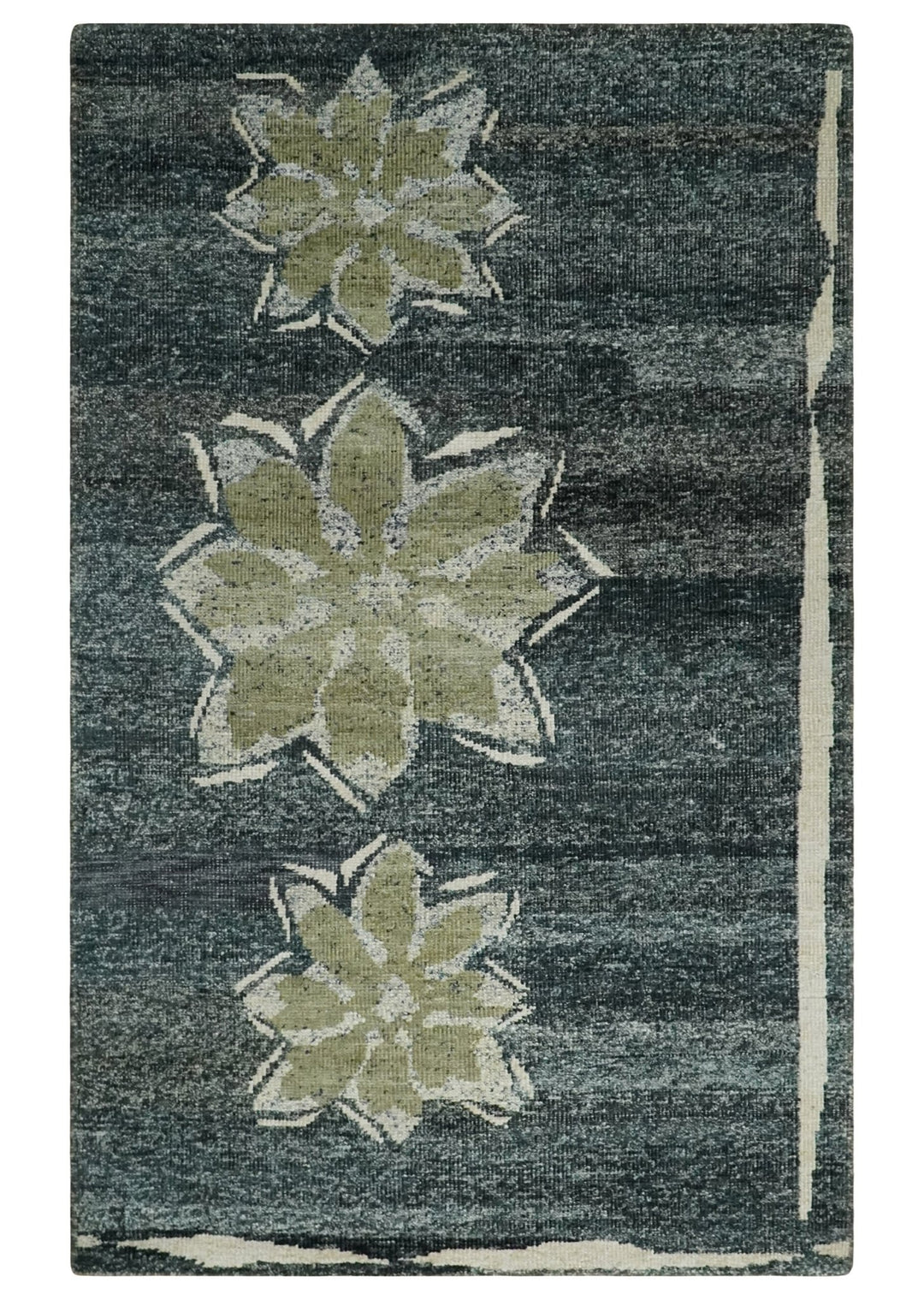 Hand Knotted 5x8 Charcoal, Beige and Olive Floral Persian made of Recycled Silk Area Rug | OP90 - The Rug Decor