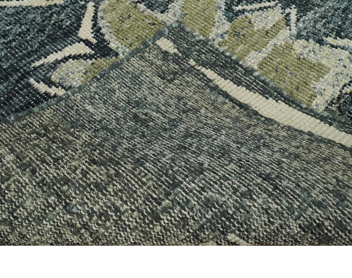 Hand Knotted 5x8 Charcoal, Beige and Olive Floral Persian made of Recycled Silk Area Rug | OP90 - The Rug Decor