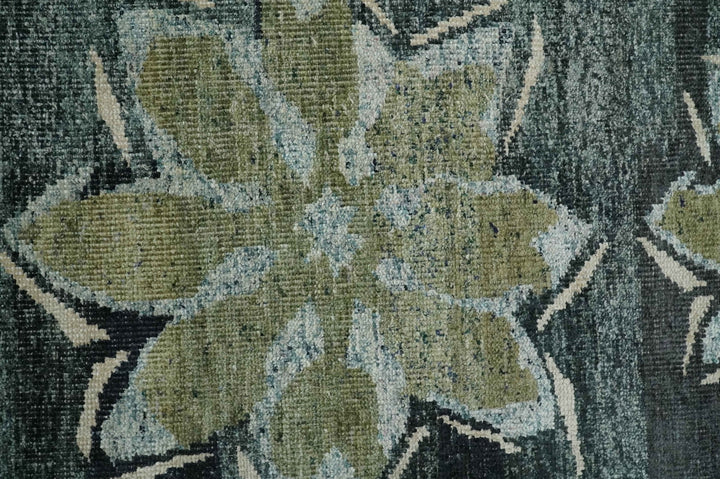 Hand Knotted 5x8 Charcoal, Beige and Teal Floral Persian made of Recycled Silk Area Rug | OP122 - The Rug Decor