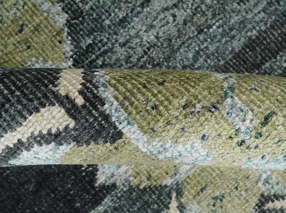 Hand Knotted 5x8 Charcoal, Beige and Teal Floral Persian made of Recycled Silk Area Rug | OP122 - The Rug Decor