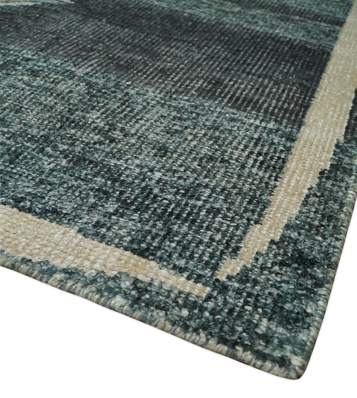 Hand Knotted 5x8 Charcoal, Beige and Teal Floral Persian made of Recycled Silk Area Rug | OP122 - The Rug Decor