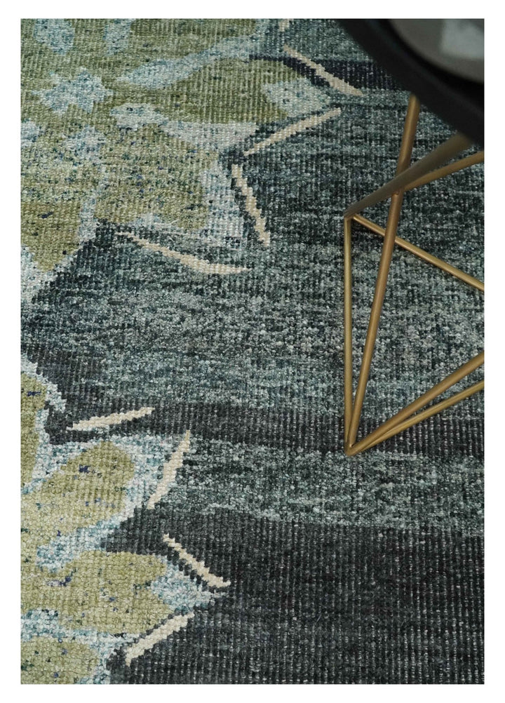 Hand Knotted 5x8 Charcoal, Beige and Teal Floral Persian made of Recycled Silk Area Rug | OP122 - The Rug Decor